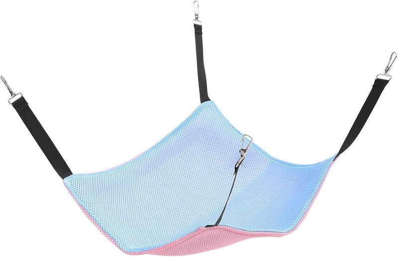 Cat Cage Hammock Bed Double-Sided Breathable Mesh Kitten Nest Small Animal Hanging Sleeping Nest for Indoor Cats with Hooks (m Size, Pink Blue) - Image 1