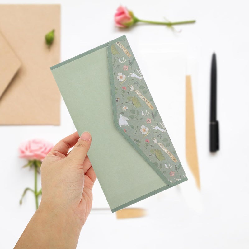 Vintage Floral Lined Stationery Set 90 Pcs with Mint Frame Envelopes for Wedding Invitations - Image 3