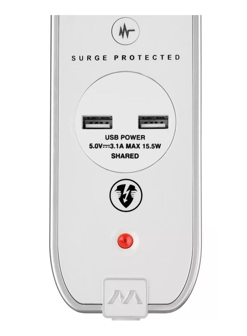 ماستربلاج سلك تمديد عالي اللمعان بطول 4 أمتار و4 مقابس ومنفذي USB للحماية من زيادة التيار - Image 2