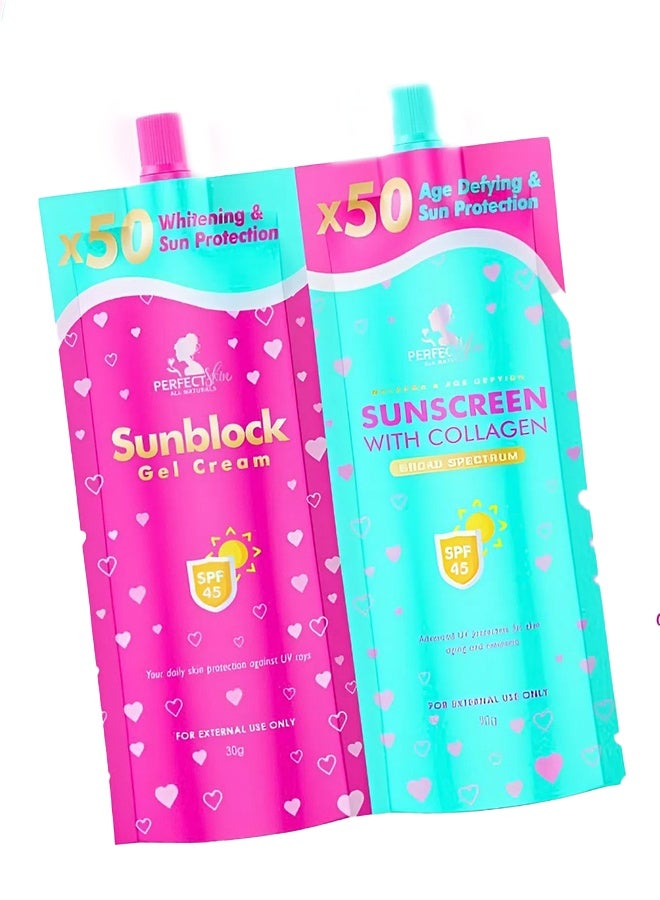 بيرفيكت سكين جل كريم واقي من الشمس + واقي شمس مضاد للكلف وعلامات تقدم السن مع الكولاجين SPF45 - Image 2