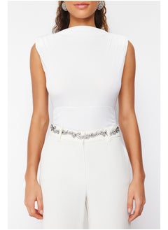 trendyol Bridal White Fitted Knitted Snap Body TPRSS24BD00012  - Image 4