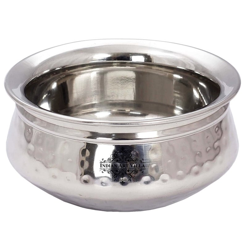 INDIAN ART VILLA Steel Serving Handi Bowl|Double Layer|Serving Briyani Dishes|Volume 1500 ML - Image 1