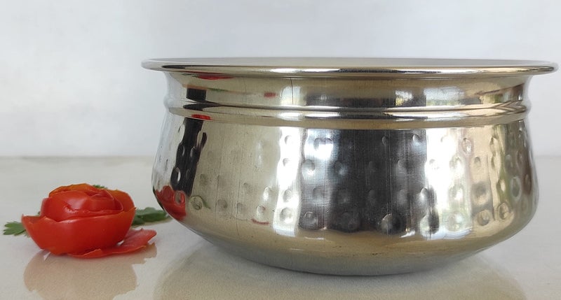 INDIAN ART VILLA Steel Serving Handi Bowl|Double Layer|Serving Briyani Dishes|Volume 1500 ML - Image 2