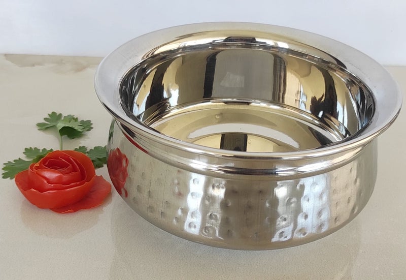 INDIAN ART VILLA Steel Serving Handi Bowl|Double Layer|Serving Briyani Dishes|Volume 1500 ML - Image 3