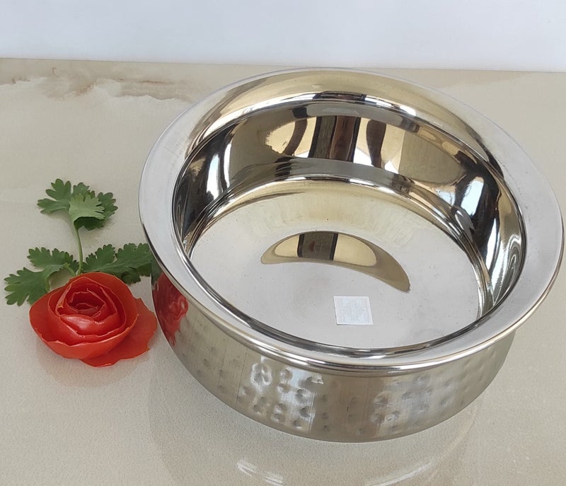 INDIAN ART VILLA Steel Serving Handi Bowl|Double Layer|Serving Briyani Dishes|Volume 1500 ML - Image 4