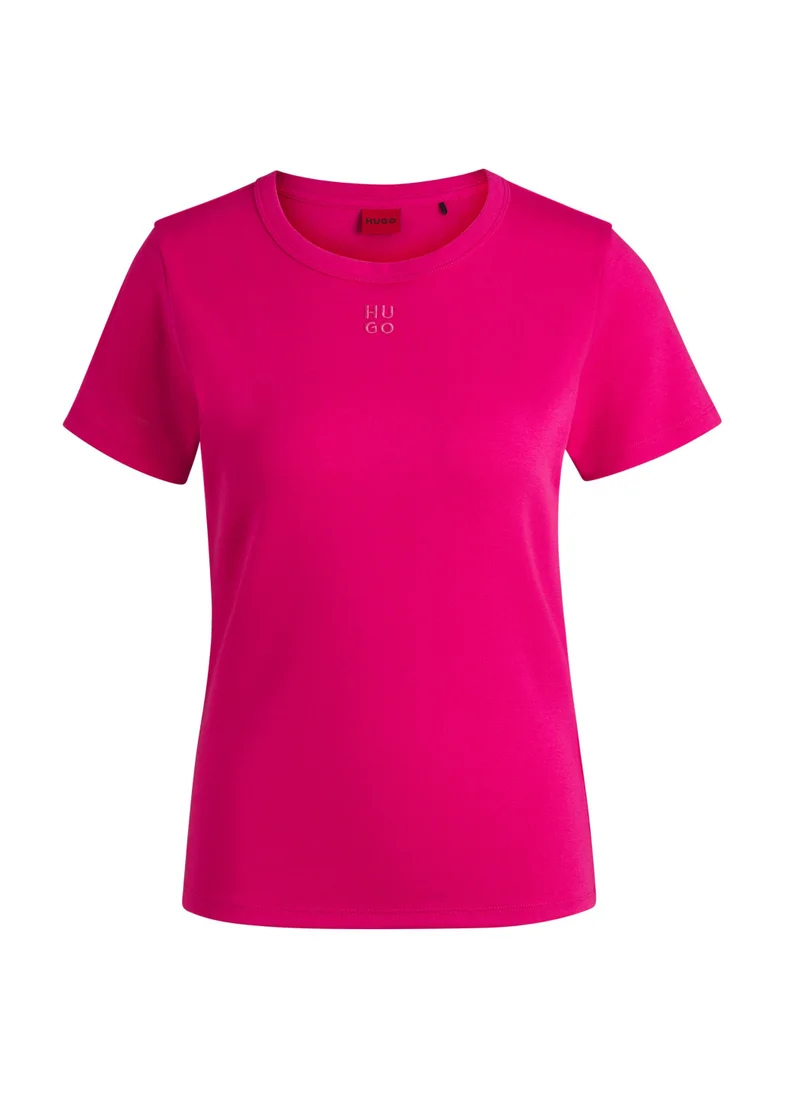 HUGO Cotton-blend T-shirt with stacked-logo embroidery