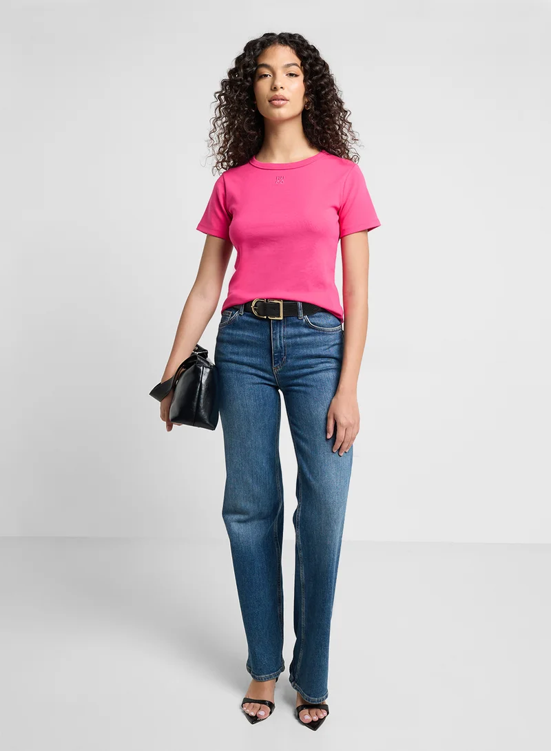 HUGO Cotton-blend T-shirt with stacked-logo embroidery