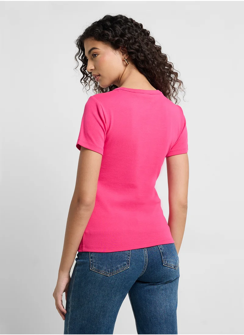 HUGO Cotton-blend T-shirt with stacked-logo embroidery
