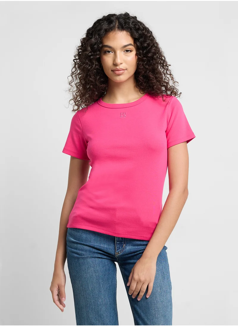 HUGO Cotton-blend T-shirt with stacked-logo embroidery
