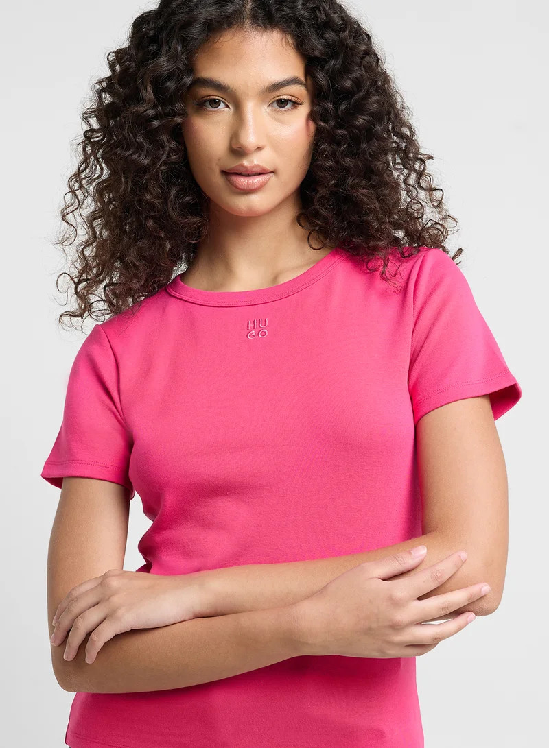 HUGO Cotton-blend T-shirt with stacked-logo embroidery