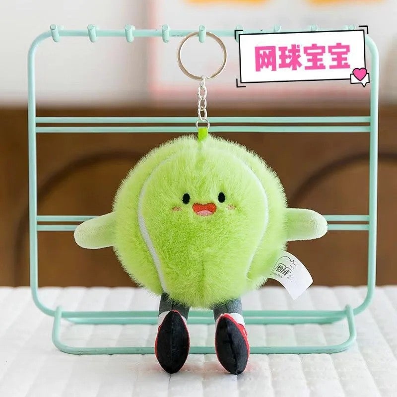 Y&D Cute Badminton Tennis Plush Toy Pendant Doll Keychain Soft Ball Shape with Lobster Buckle for Schoolbags - Image 3