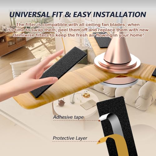 Demiwise Ceiling Fan Filters for Blades, 15Pcs Activated Coconut Shell Carbon Ceiling Fan Air Purifier Pads, Easily Sticks Unscented Air Filters for Common Household Contaminants - Image 5