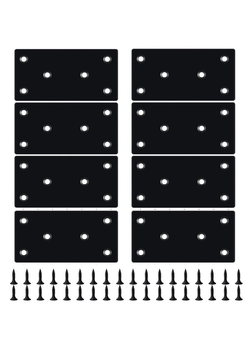 Generic - 8PCS Black Flat Mending Plate Stainless Steel Flat Bracket with Holes Metal Straight Brace Repair Joining Fixing Bracket for Wood with Screws - Image 1