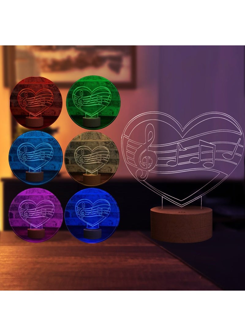 By-Lamp Music Love Figured Decorative Gift Led Table Lamp | 7 Light Colors | Wooden Base  - Image 3
