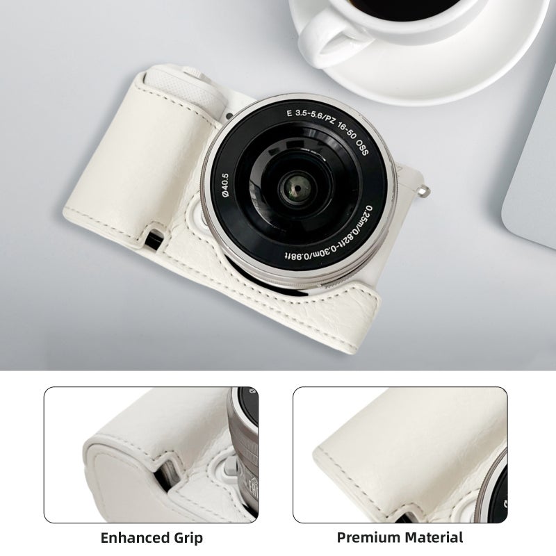 Camera Case for Sony ZVE10: White Premium Synthetic Leather - Perfect Fit Enhanced Grip for Mirrorless Camera Users - Image 4