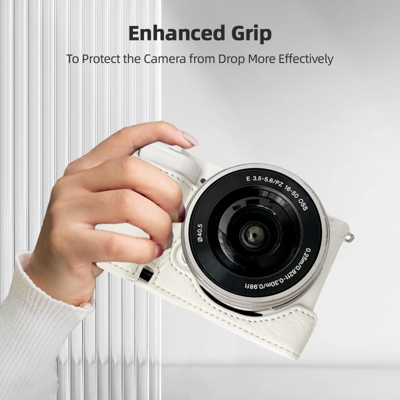 Camera Case for Sony ZVE10: White Premium Synthetic Leather - Perfect Fit Enhanced Grip for Mirrorless Camera Users - Image 2