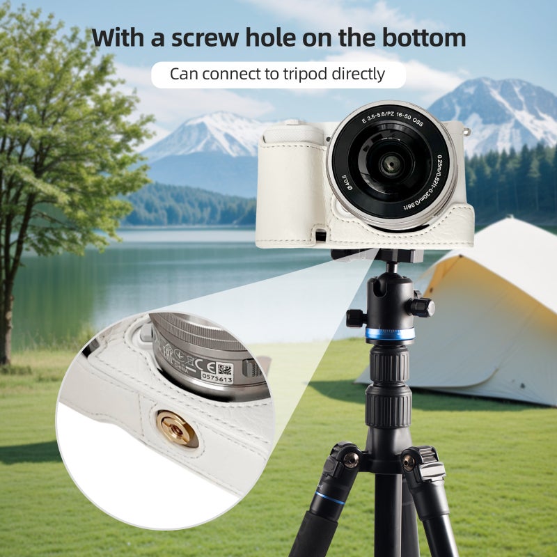 Camera Case for Sony ZVE10: White Premium Synthetic Leather - Perfect Fit Enhanced Grip for Mirrorless Camera Users - Image 3