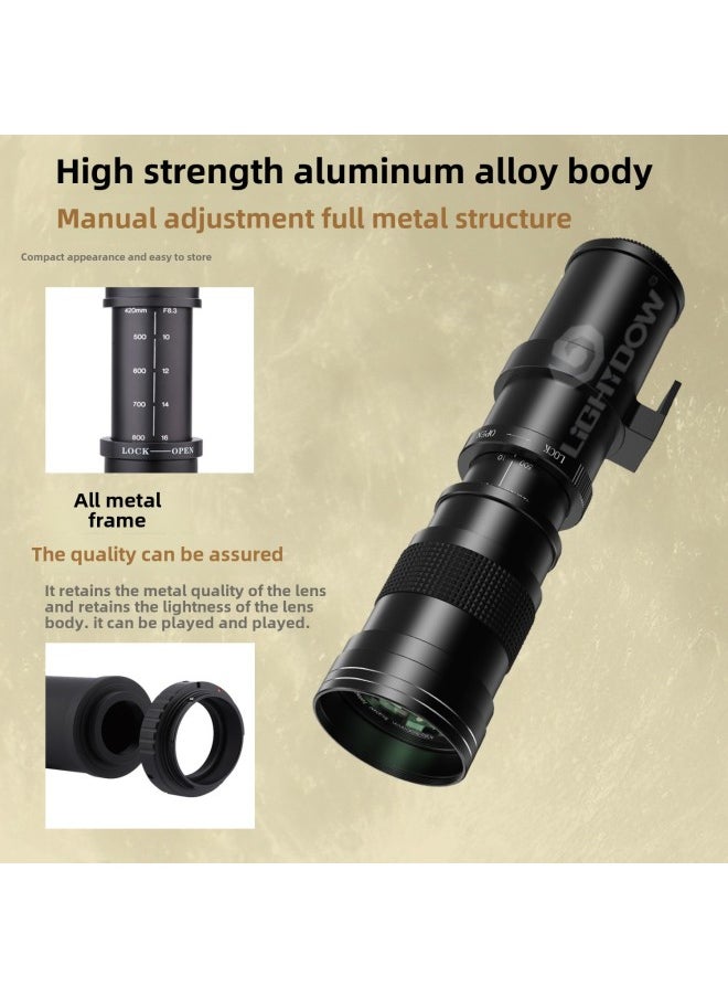 Generic - 420-800mm F8.3 Manual Lens Tele Zoom Tele SLR Moon Exploration Bird Photography Scenery Made In China-Body Color:Black-macro4/3 System Interface - Image 1