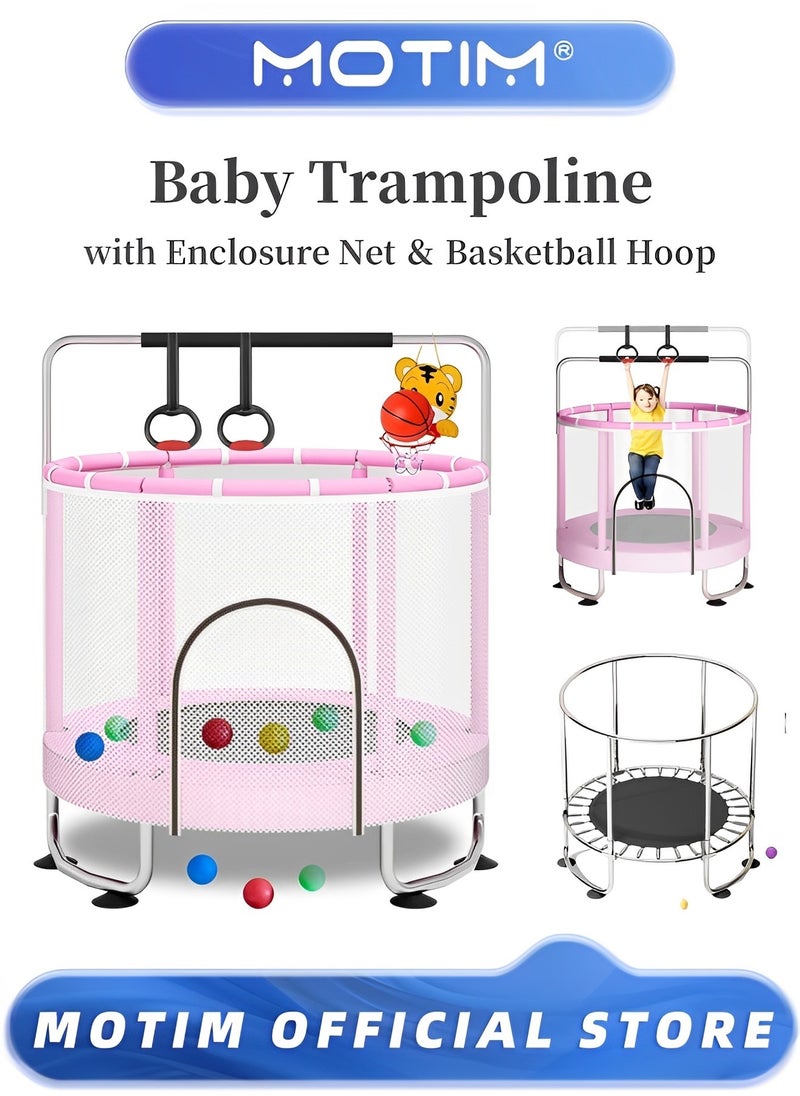 Motim Trampoline for Kids Indoor Outdoor Toddler Trampoline with Enclosure Net Update Safety Upper Ring Reinforcement with Basketball Hoop Baby Trampoline Toys Birthday Gifts for Kids  - Image 1