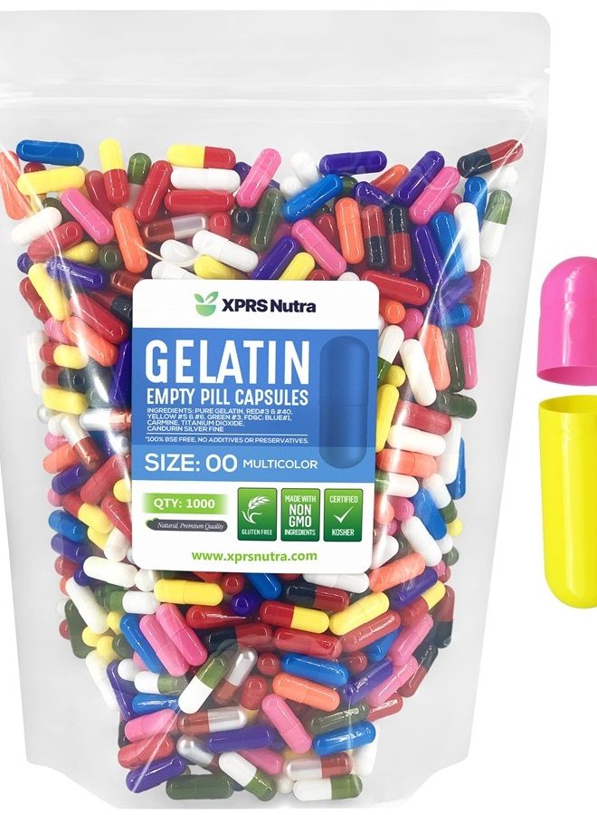 XPRS Nutra Size 00 Empty Capsules - 1000 Count Empty Gelatin Capsules - Empty Pill Capsules - DIY Capsule Filling - Fillable Pill Capsules Empty Gel Caps (Multi Color) - Image 1