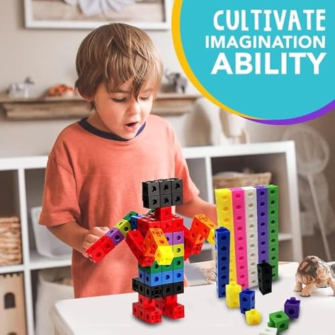 مكعبات العد الرياضية، مكعبات الربط الرياضية، مكعبات يوني فيكس، كتل الأرقام لأنشطة التعلم في رياض الأطفال للأطفال من 3-8 سنوات، 100 قطعة 10 ألوان - Image 3