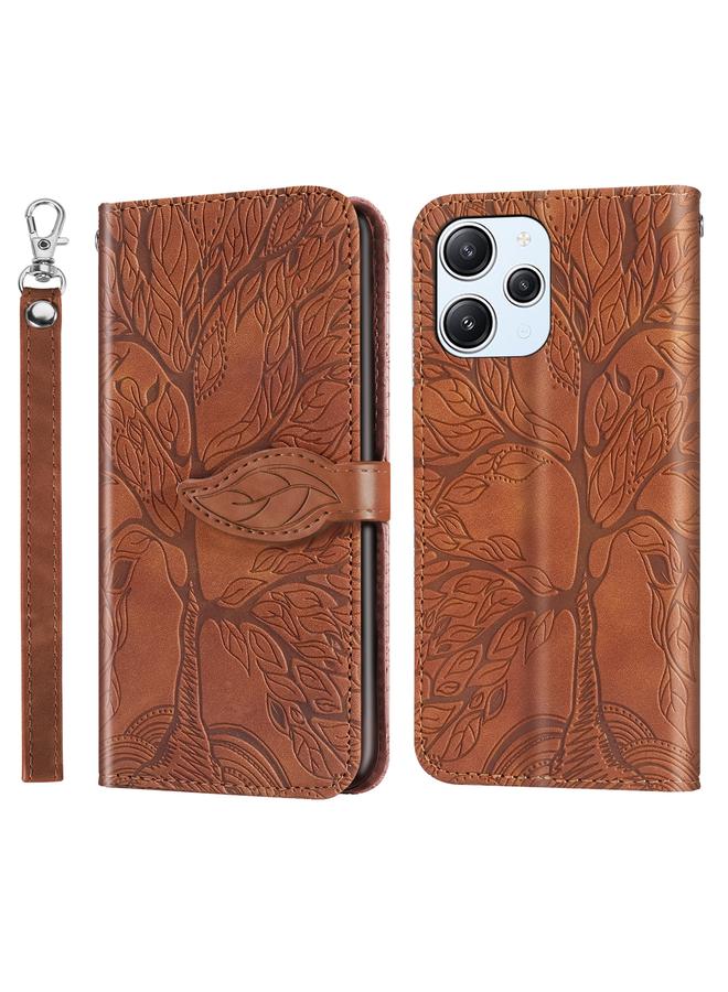 Case For Xiaomi Redmi 12 4G Life of Tree Embossing Pattern Horizontal Flip Leather Phone Case