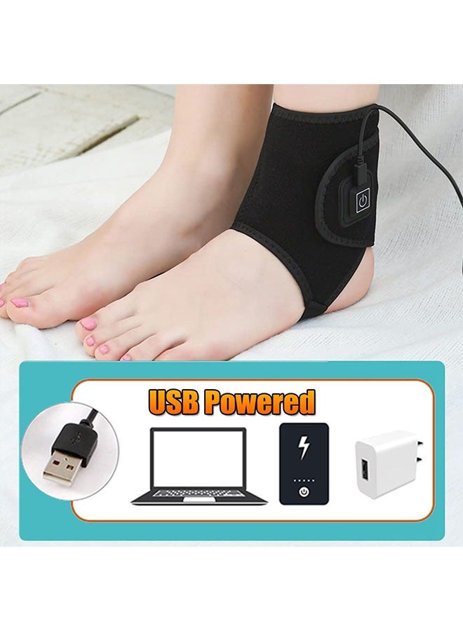 Electric Heated Ankle Wrap, Therapy Heat  Ankle Warmer Foot Wrap with 3 Temperature Settings for Ankle Sprain, Achilles Tendonitis, Pain Relief, USB Charger
