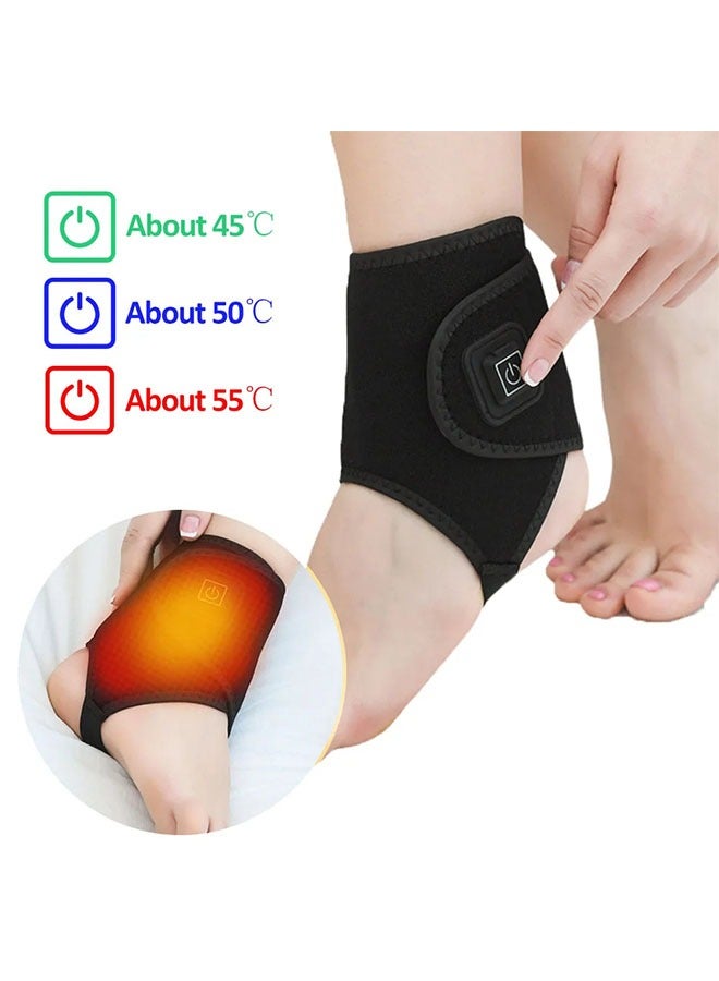 Electric Heated Ankle Wrap, Therapy Heat  Ankle Warmer Foot Wrap with 3 Temperature Settings for Ankle Sprain, Achilles Tendonitis, Pain Relief, USB Charger