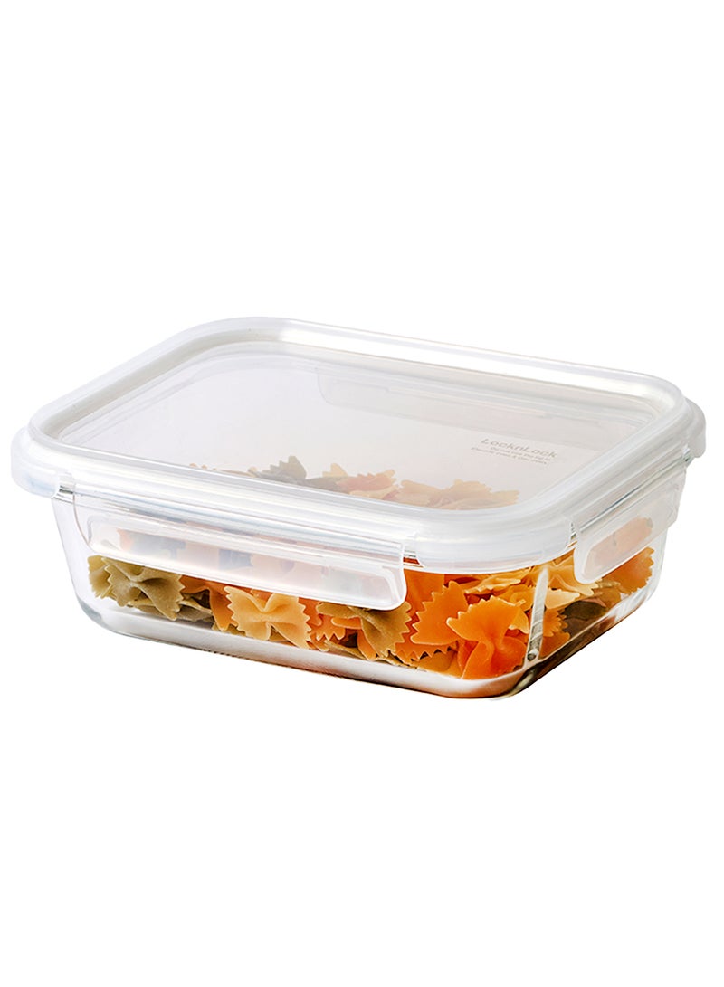 LocknLock Stackable Tempered Glass Rectangular Food Container 1.04L , Airtight with 4-Side Locking Lid, Microwave, Freezer & Dishwasher Safe, Stackable Glass Storage for Meal Prep & Leftovers