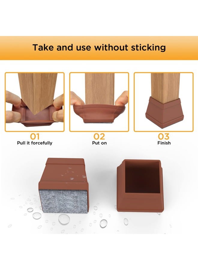 CHWM 16 PCS Square Chair Leg Floor Protector, Silicone Chair Leg Cover, Furniture Leg Protectors with Felt, Mobile Table Leg pad, Protect The Floor from Scratches.1 1/2 in Brown. - Image 4