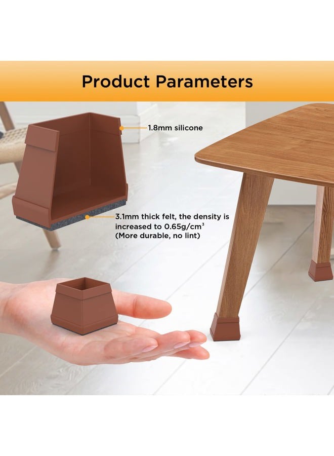 CHWM 16 PCS Square Chair Leg Floor Protector, Silicone Chair Leg Cover, Furniture Leg Protectors with Felt, Mobile Table Leg pad, Protect The Floor from Scratches.1 1/2 in Brown. - Image 5