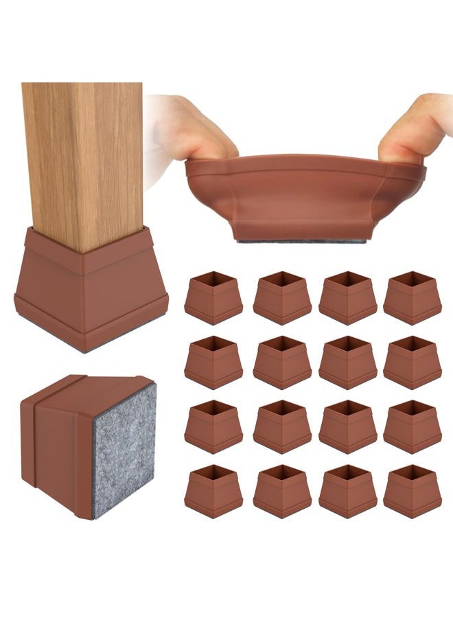 CHWM 16 PCS Square Chair Leg Floor Protector, Silicone Chair Leg Cover, Furniture Leg Protectors with Felt, Mobile Table Leg pad, Protect The Floor from Scratches.1 1/2 in Brown. - Image 1