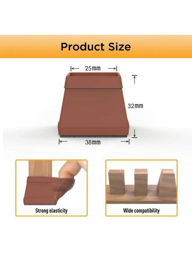 CHWM 16 PCS Square Chair Leg Floor Protector, Silicone Chair Leg Cover, Furniture Leg Protectors with Felt, Mobile Table Leg pad, Protect The Floor from Scratches.1 1/2 in Brown. - Image 3