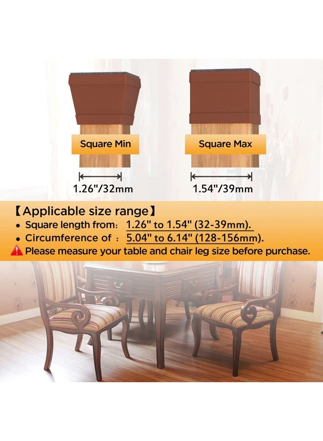 CHWM 16 PCS Square Chair Leg Floor Protector, Silicone Chair Leg Cover, Furniture Leg Protectors with Felt, Mobile Table Leg pad, Protect The Floor from Scratches.1 1/2 in Brown. - Image 2