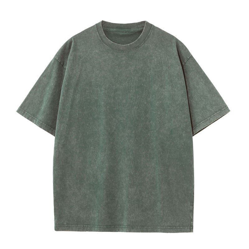 230G Cotton Heavy Weight Old Short Sleeve T-Shirt Batik Washed Shoulder Cotton Retro T-Shirt Loose Oversize - Image 1