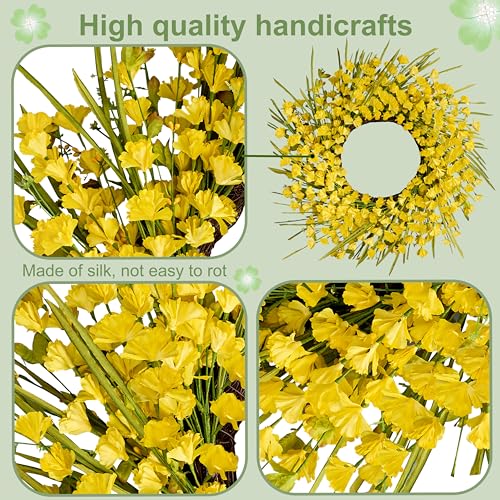 Zjlmit Artificial Spring Wreaths for Front Door 24 inch Spring Wreath Yellow Summer Wreath with Yellow Flowers Berries for Porch Farmhouse Wall Indoor Home Decoration - Image 2