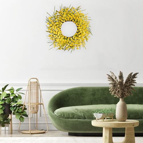 Zjlmit Artificial Spring Wreaths for Front Door 24 inch Spring Wreath Yellow Summer Wreath with Yellow Flowers Berries for Porch Farmhouse Wall Indoor Home Decoration - Image 5