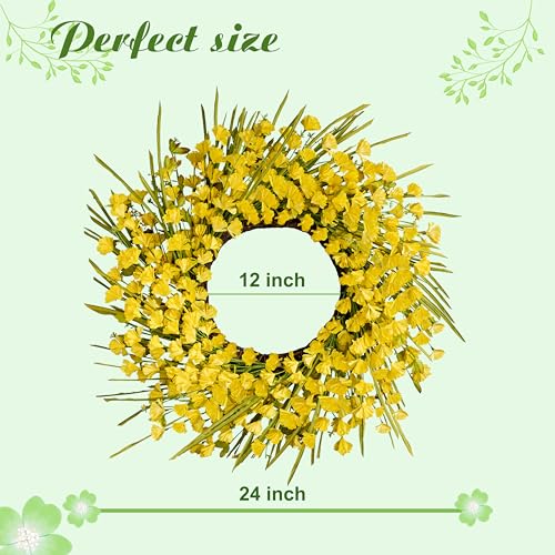 Zjlmit Artificial Spring Wreaths for Front Door 24 inch Spring Wreath Yellow Summer Wreath with Yellow Flowers Berries for Porch Farmhouse Wall Indoor Home Decoration - Image 3