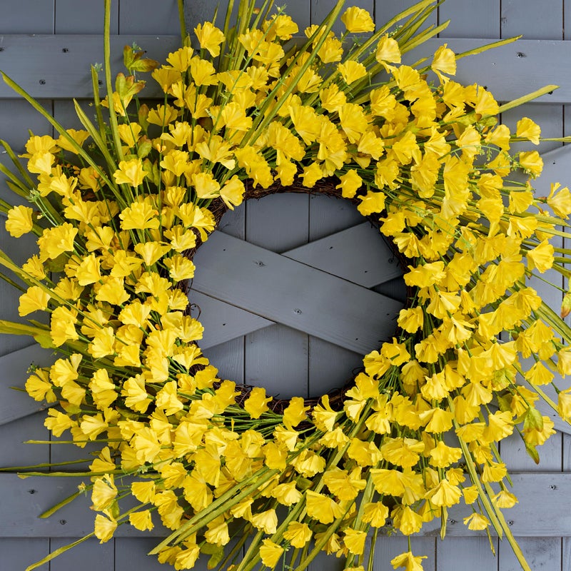Zjlmit Artificial Spring Wreaths for Front Door 24 inch Spring Wreath Yellow Summer Wreath with Yellow Flowers Berries for Porch Farmhouse Wall Indoor Home Decoration - Image 4