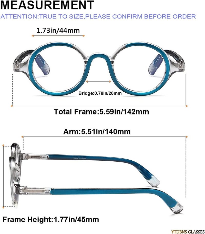 YTDBNS Retro Round Reading Glasses for Men and Women, Stylish Color Frame Design, Blue Light Blocking, Spring Hinges, Anti Eye Strain Computer Readers, 1.5 - Image 2