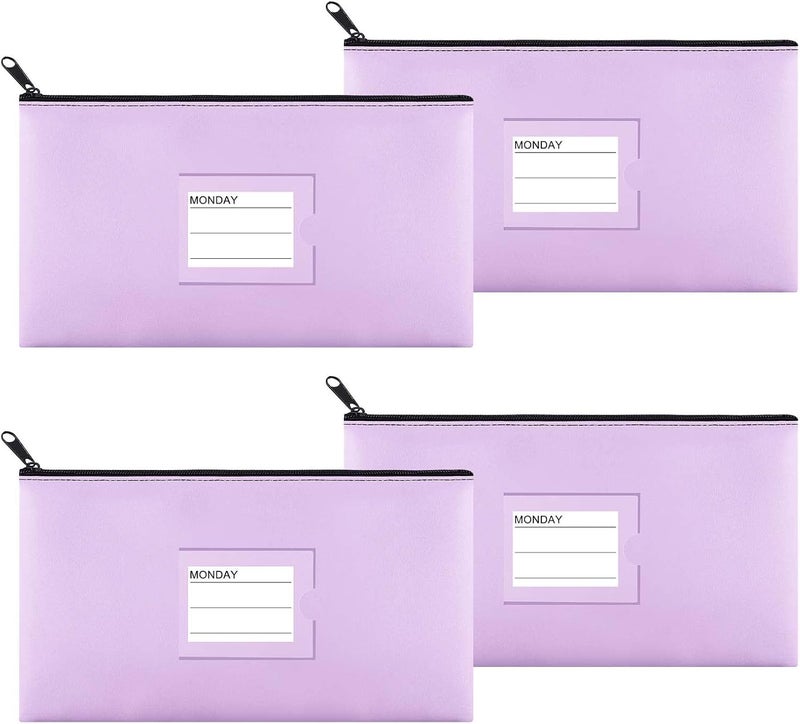 Sinzip 4 Pack Bank Deposit Money Bag, Heavy Duty Leatherette Security Zipper Wallet with Clear Window, Coin Bag, Cash Bag, Tool Pouch, Assorted Colors (4 Pack Purple) - Image 1