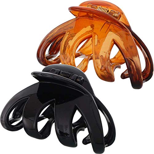 2 Pcs Big Hair Claw Clips for Women and GirlsNon Slip Octopus Claws Headdress Classic Plastic Spider Claw Hair Clips for Thick Hair BlackBrown