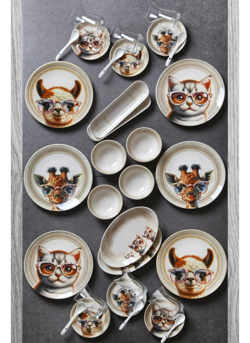 Kitchen Life 32 Piece 6 Person Sweet Animals Porcelain Breakfast Set Bone China