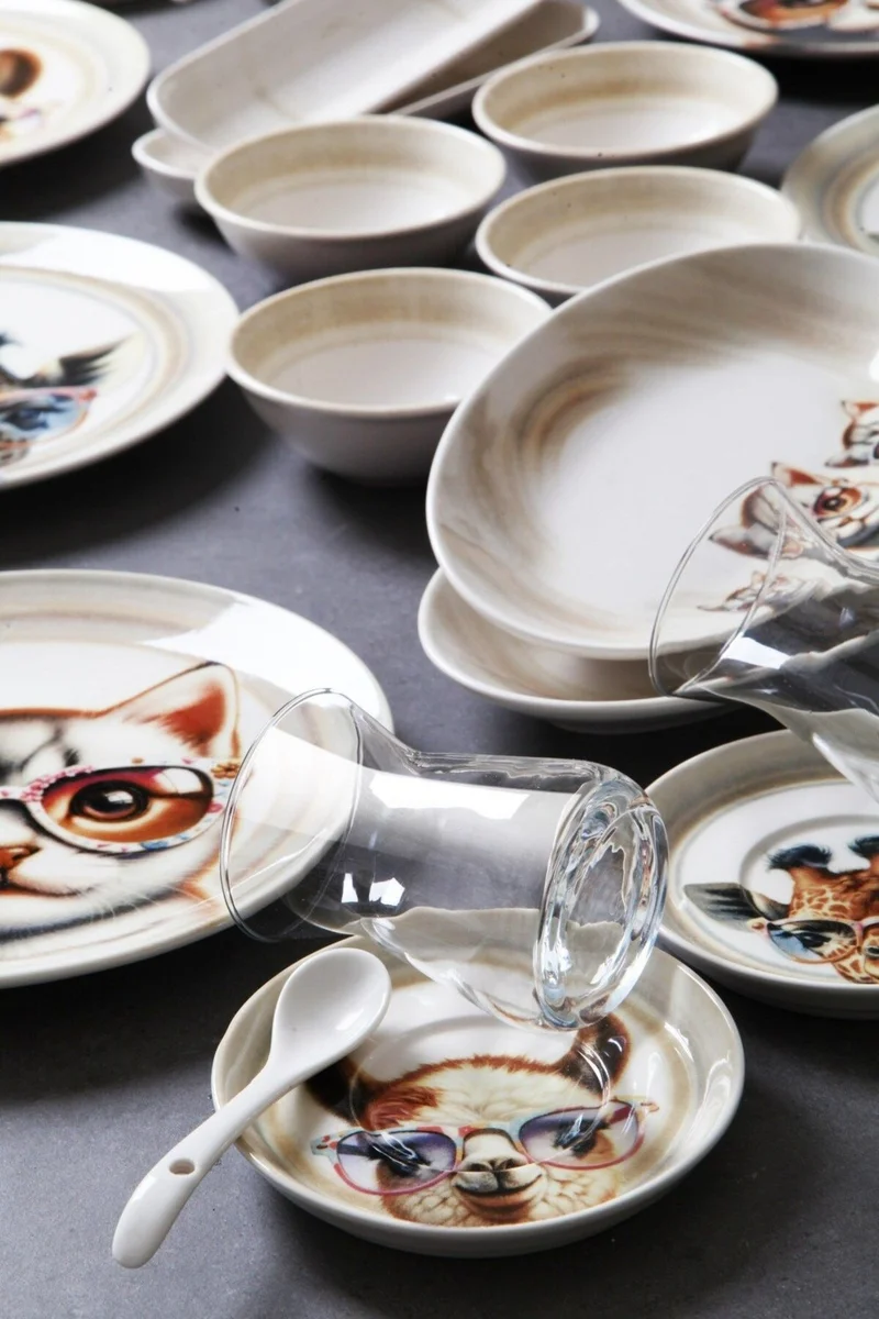 Kitchen Life 32 Piece 6 Person Sweet Animals Porcelain Breakfast Set Bone China