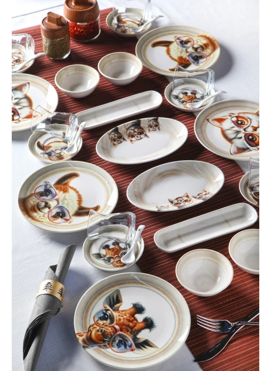 Kitchen Life 32 Piece 6 Person Sweet Animals Porcelain Breakfast Set Bone China