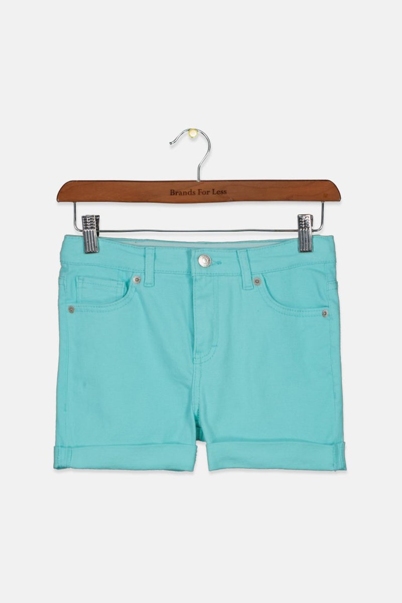 Levi's Kids Girl Solid Denim Shorts, Turquoise - Image 1