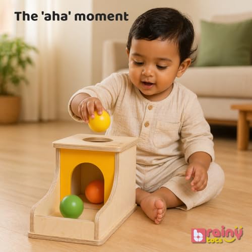 Brainytots Object Permanence Box for Babies | Wooden Ball Drop Toy for Toddlers 9 Months to 2 Years | Montessori Learning Toy for Early Education, Focus, Memory & Hand Eye Coordination - Image 3
