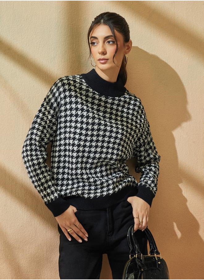 Styli - Boxy Fit Regular Length Houndstooth Pattern Sweater - Image 1