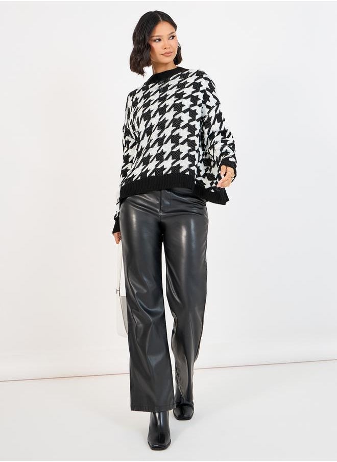 Styli - Boxy Fit Regular Length Houndstooth Pattern Sweater - Image 1