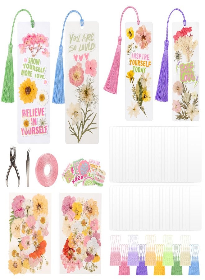 WAFRA Pressed Flower Bookmark Kit,233Pcs Dried Flower Book Mark Making Kits,Includes 80 Dried Flowers,50 Laminating Pouches,50 Tassle and Puncher,Handmade Craft Gift DIY Bookmarks for Women Girl Book Lovers - Image 1